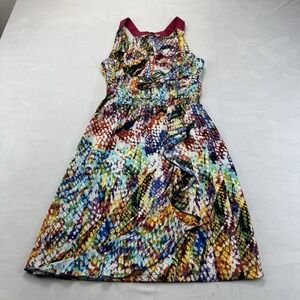Presley Skye Womens Medium Multicolor Abstract Ruffle Sleeveless Midi Dress